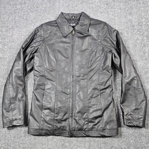 Burk's Bay Jacket Womens Small Black Genuine Leather Quilted Lined YKK Zip Warm